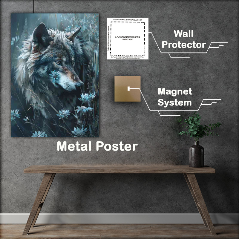 Buy Metal Poster : (Wolf with flowers)