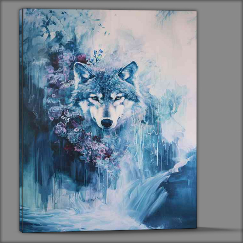 Buy Canvas : (Wolf with flowers in a waterfall)