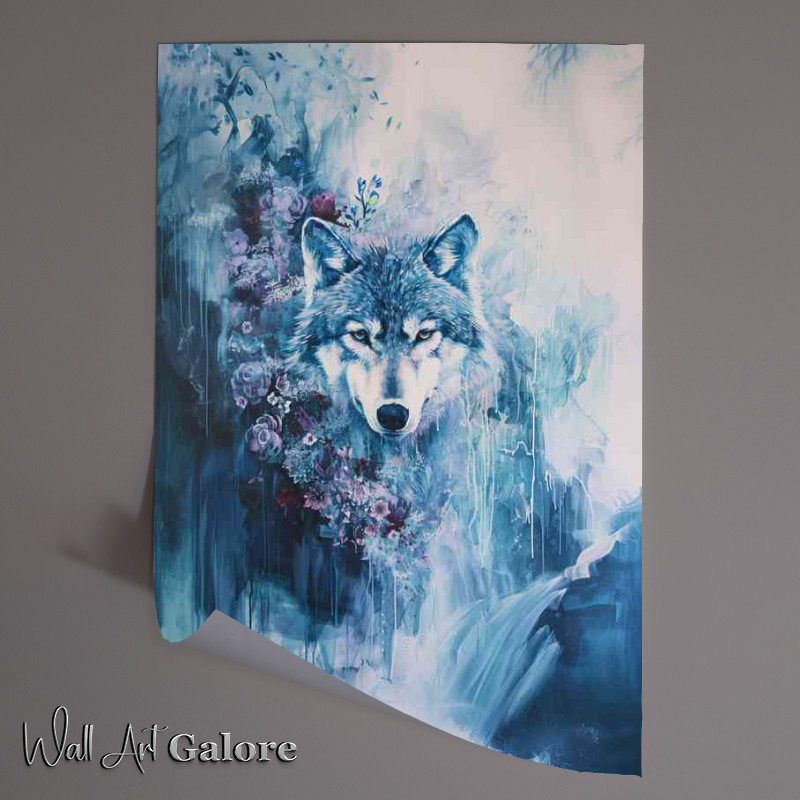 Buy Unframed Poster : (Wolf with flowers in a waterfall)