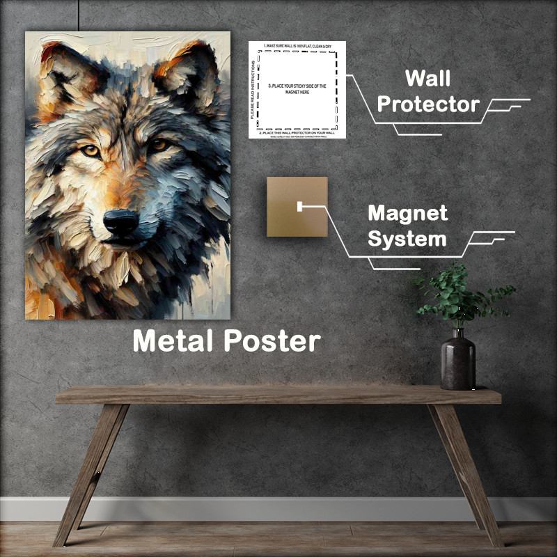 Buy Metal Poster : (Wolfs face using a heavy palette knife technique)