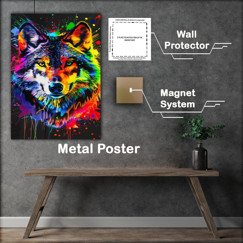 Buy Metal Poster : (Wolfs head with paint splashes)