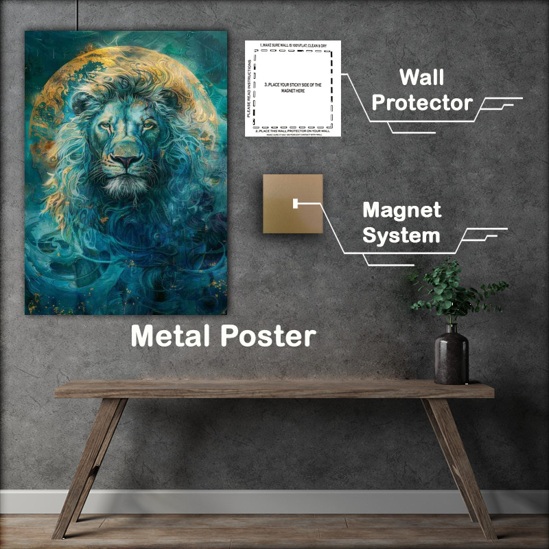 Buy Metal Poster : (full moon and blue Lion)