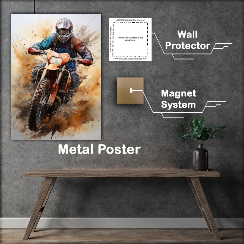 Buy Metal Poster : (Dirtbike riding on a motorcross track)