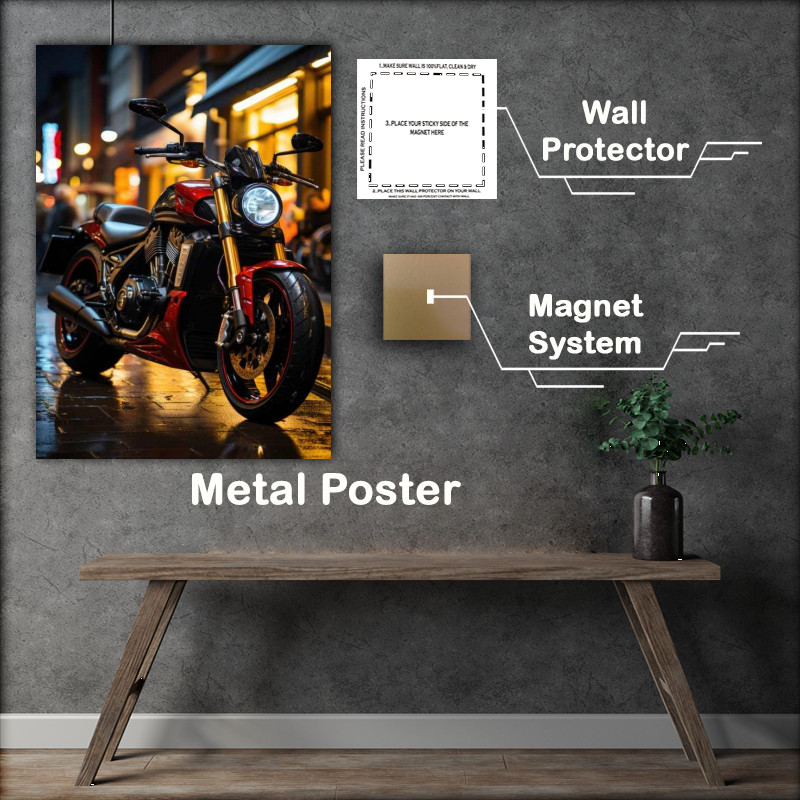 Buy Metal Poster : (Motorbike parked up on the road)