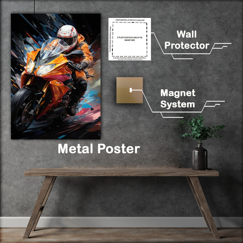 Buy Metal Poster : (Painted style race bike on the road)
