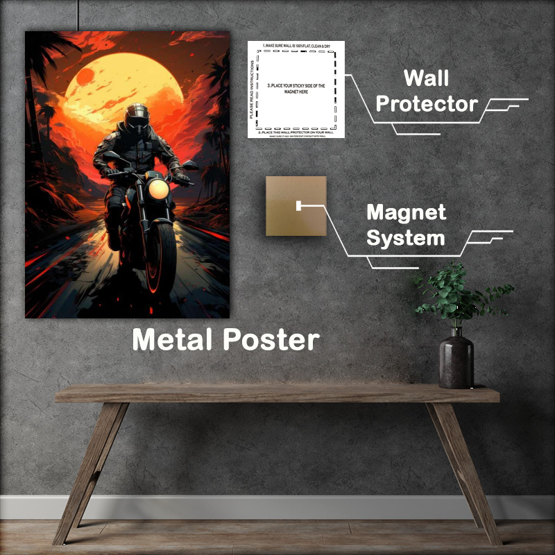 Buy Metal Poster : (Riding down the sunset on a bike)