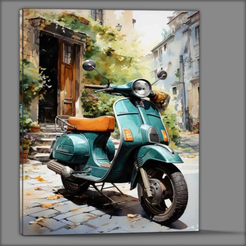 Buy Canvas : (Teal Blue Lambretta in watercolour style)