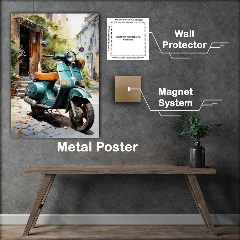 Buy Metal Poster : (Teal Blue Lambretta in watercolour style)