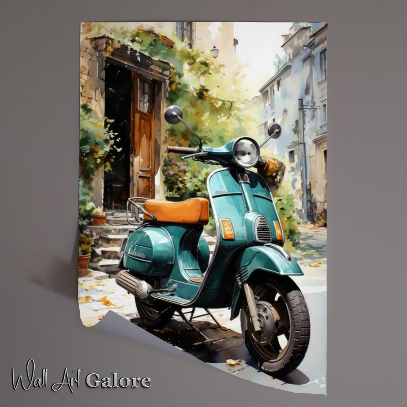 Buy Unframed Poster : (Teal Blue Lambretta in watercolour style)