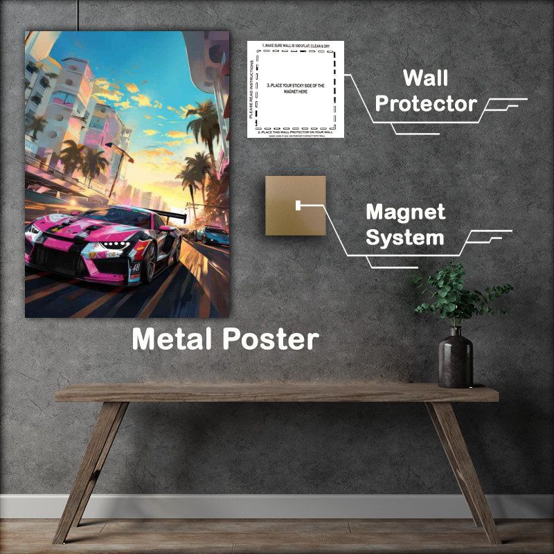 Buy Metal Poster : (Black and pint street racing car)