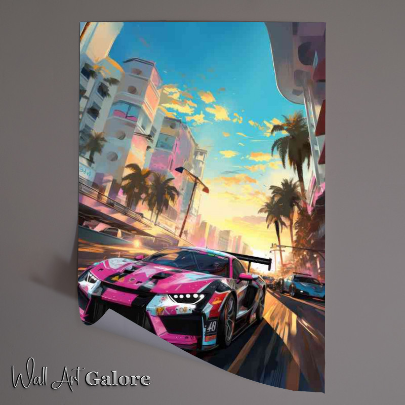 Buy Unframed Poster : (Black and pint street racing car)