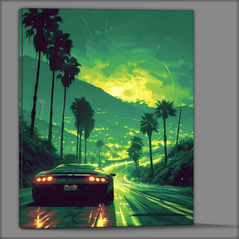 Buy Canvas : (Car driving on the road in the green valley)