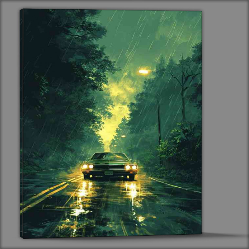Buy Canvas : (Car driving on the road in the rain)