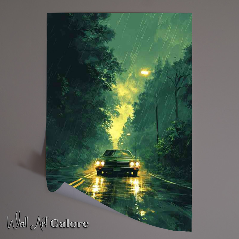 Buy Unframed Poster : (Car driving on the road in the rain)