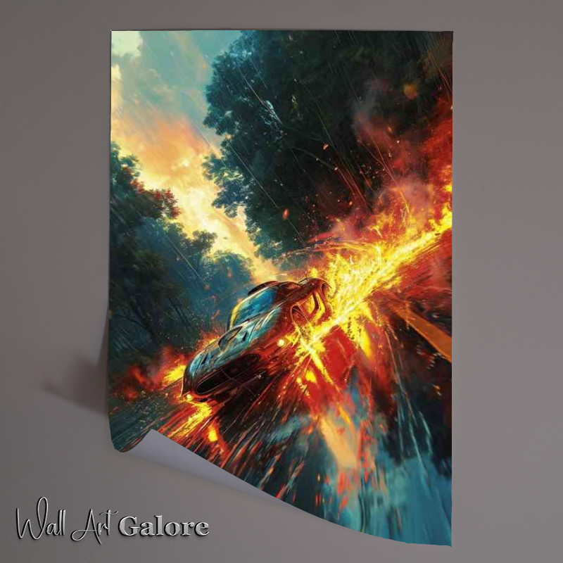 Buy Unframed Poster : (Car tyres on fire drifting)