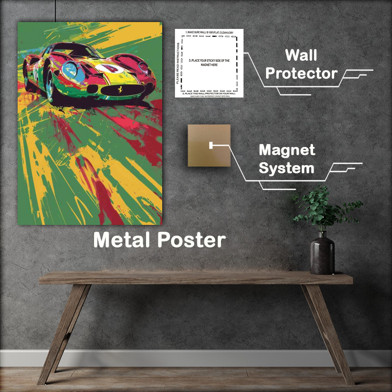 Buy Metal Poster : (Ferrari Le Mans race car multi coloured)