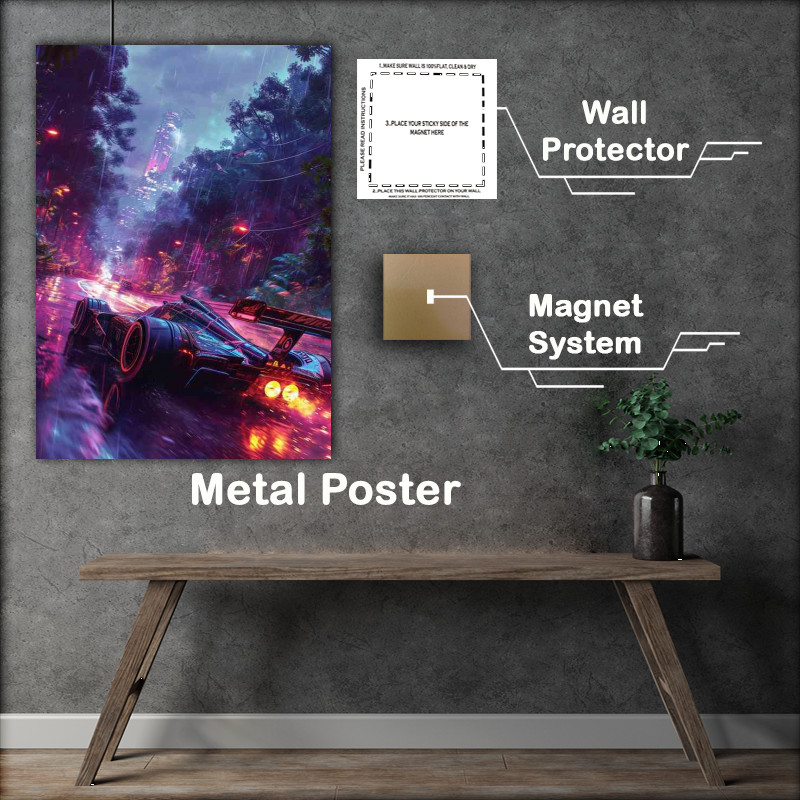 Buy Metal Poster : (Futuristic car glowing purple colours)