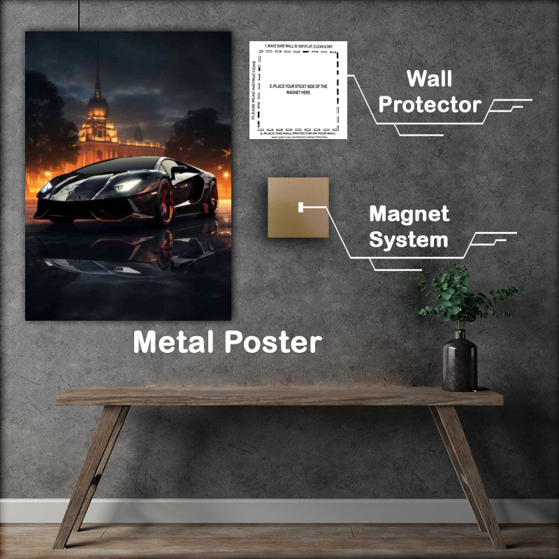 Buy Metal Poster : (Lamborghini at night in black)