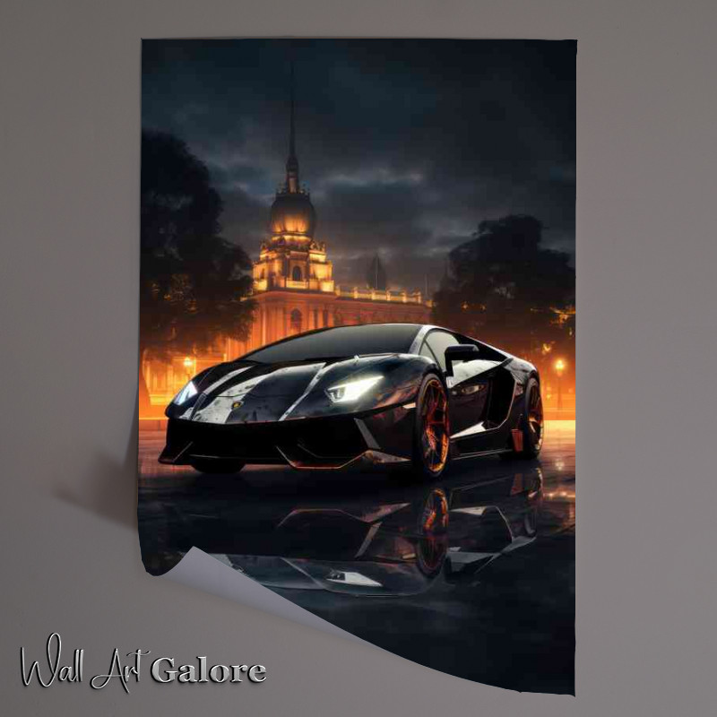 Buy Unframed Poster : (Lamborghini at night in black)