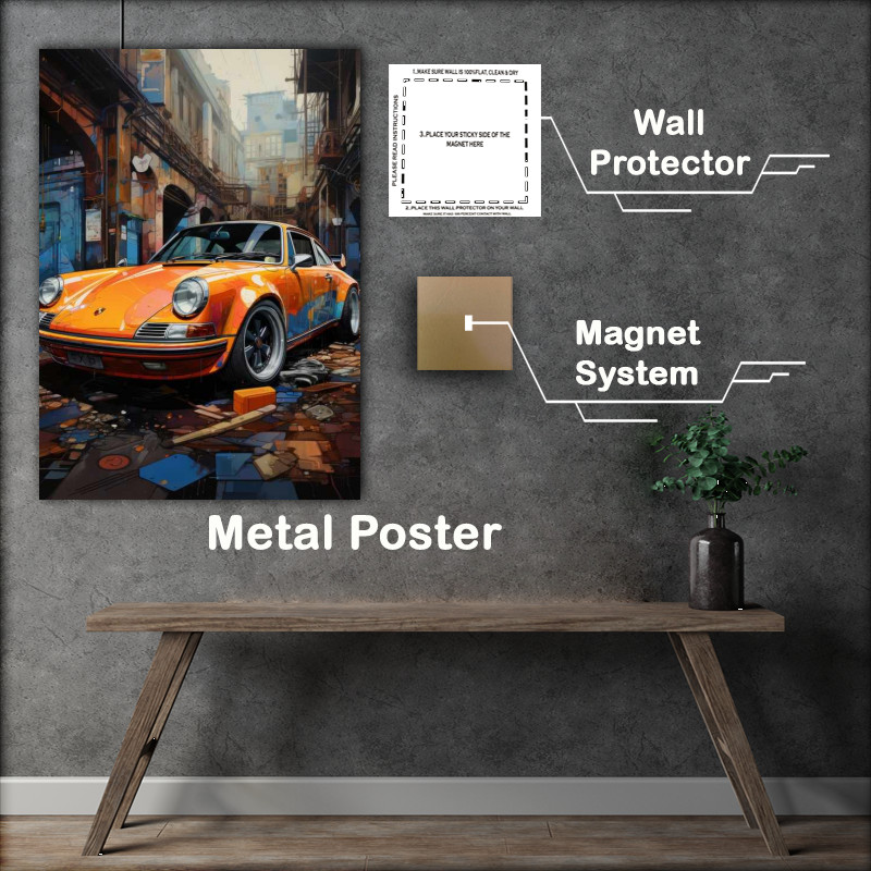 Buy Metal Poster : (Orange Porsche art style)