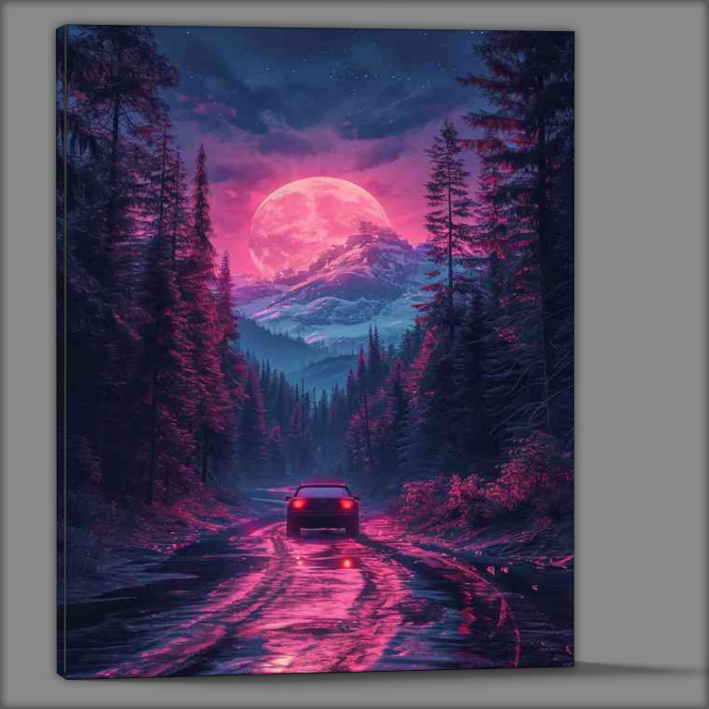 Buy Canvas : (Purple sunset driving on the road)