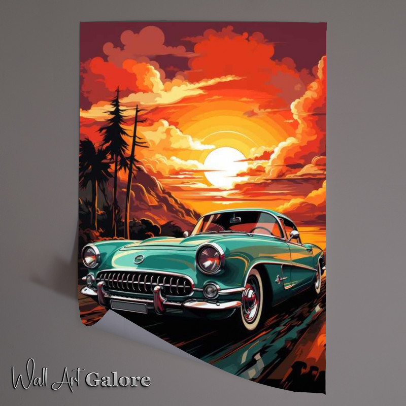 Buy Unframed Poster : (The Green painted cadilac with sunset)