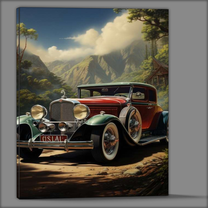Buy Canvas : (Vintage car driving through the open road)