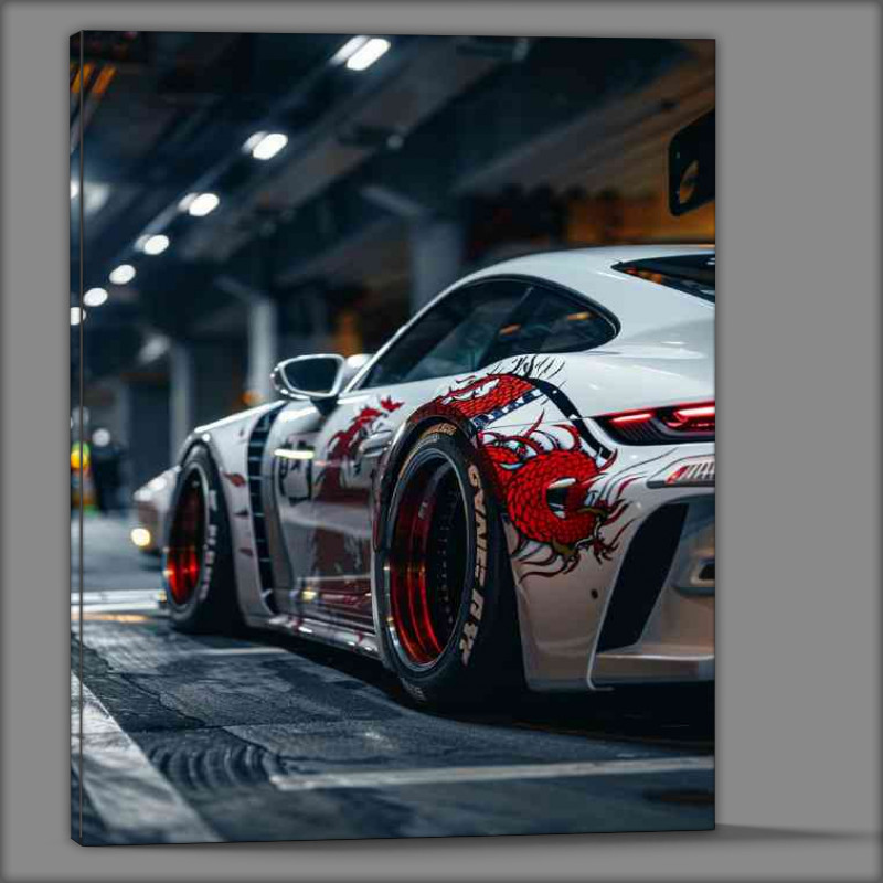 Buy Canvas : (White Porsche widebody Japanese dragons)