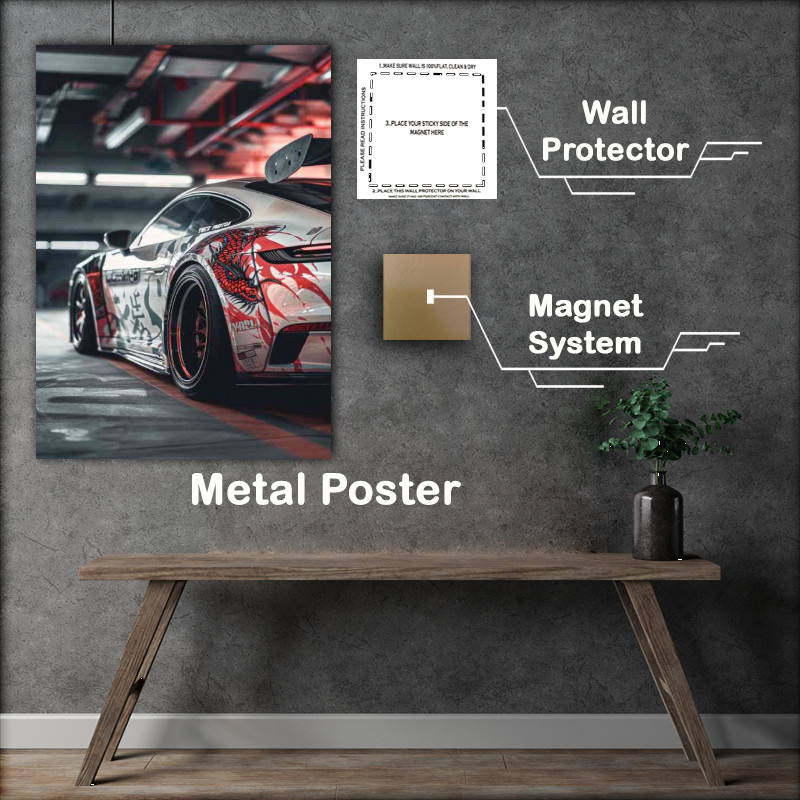 Buy Metal Poster : (White Porsche widebody with Japanese style)