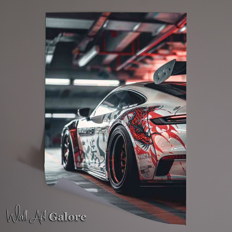 Buy Unframed Poster : (White Porsche widebody with Japanese style)