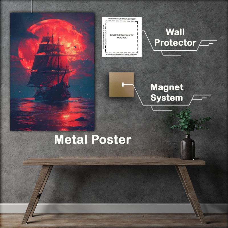 Buy Metal Poster : (Pirate ship under the moonlit sky)