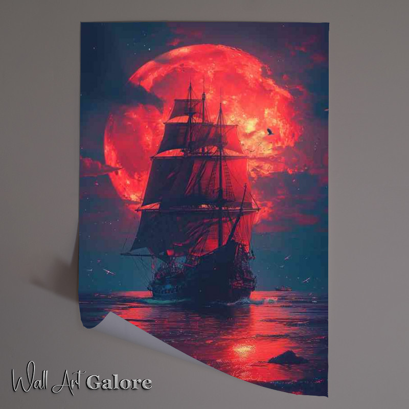 Buy Unframed Poster : (Pirate ship under the moonlit sky)