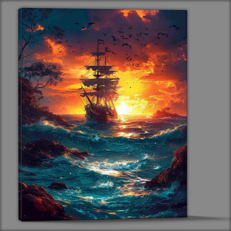 Buy Canvas : (Seascape with a pirate ship in the ocean)