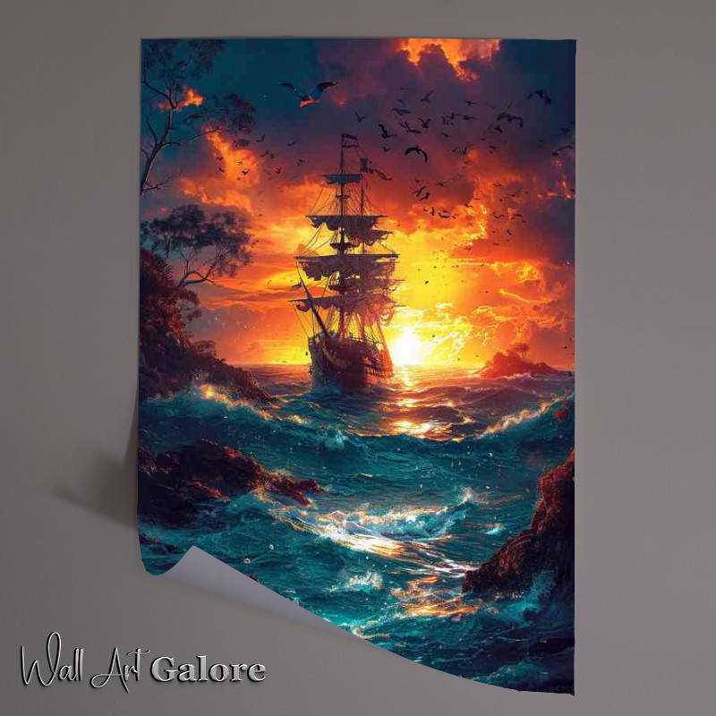 Buy Unframed Poster : (Seascape with a pirate ship in the ocean)