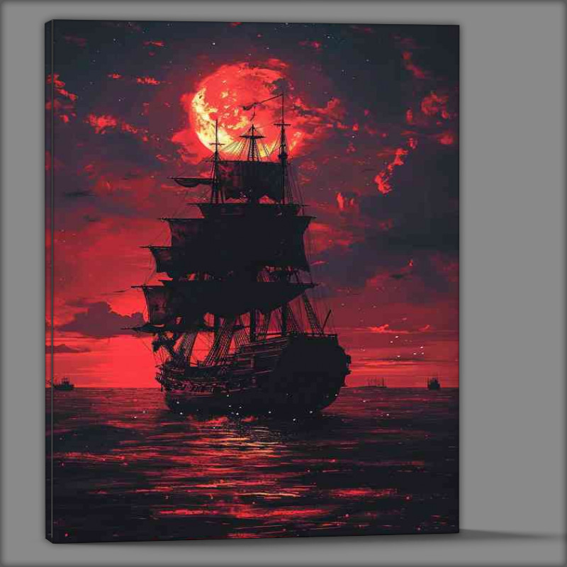Buy Canvas : (The pirate ship under the red moonlit sky)