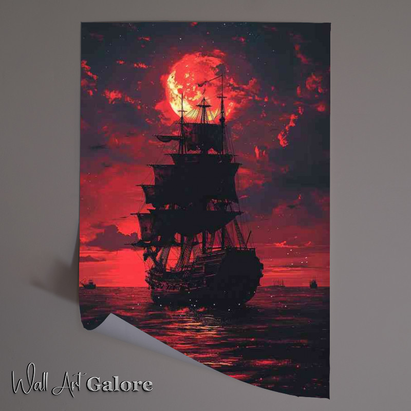 Buy Unframed Poster : (The pirate ship under the red moonlit sky)