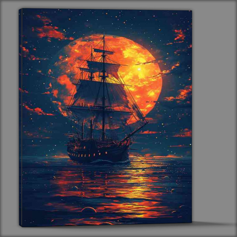 Buy Canvas : (pirate ship under the orange moonlit sky)