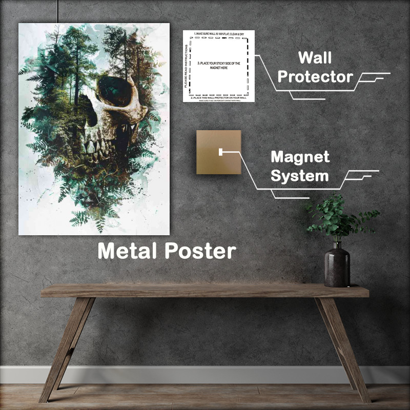 Buy Metal Poster : (Double exposure skull face forest)