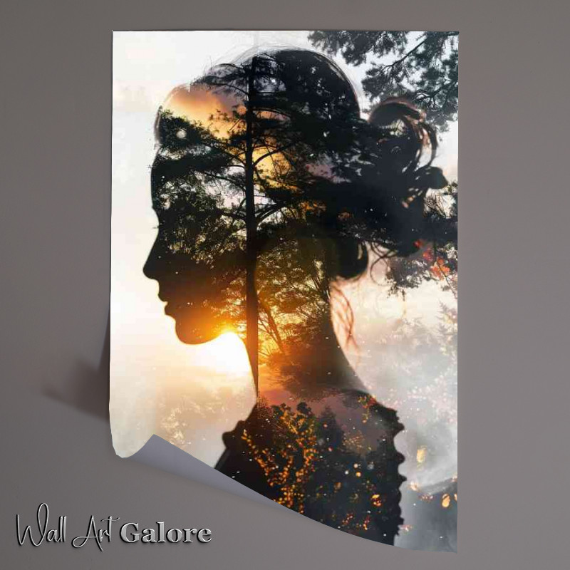 Buy Unframed Poster : (Lady silhouette with sunrise and trees)