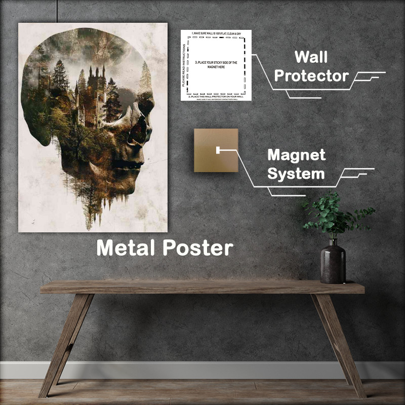 Buy Metal Poster : (Skull heand and a forest double exposure)
