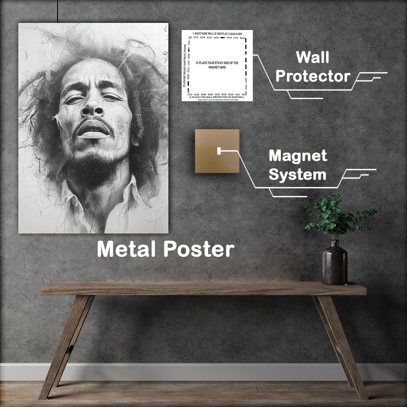 Buy Metal Poster : (Bob Marley doodle pencil art)