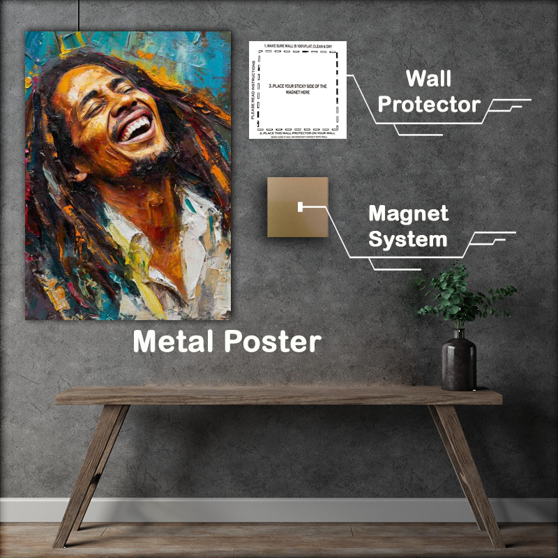 Buy Metal Poster : (Bob Marley pallet Knife painting laughing)