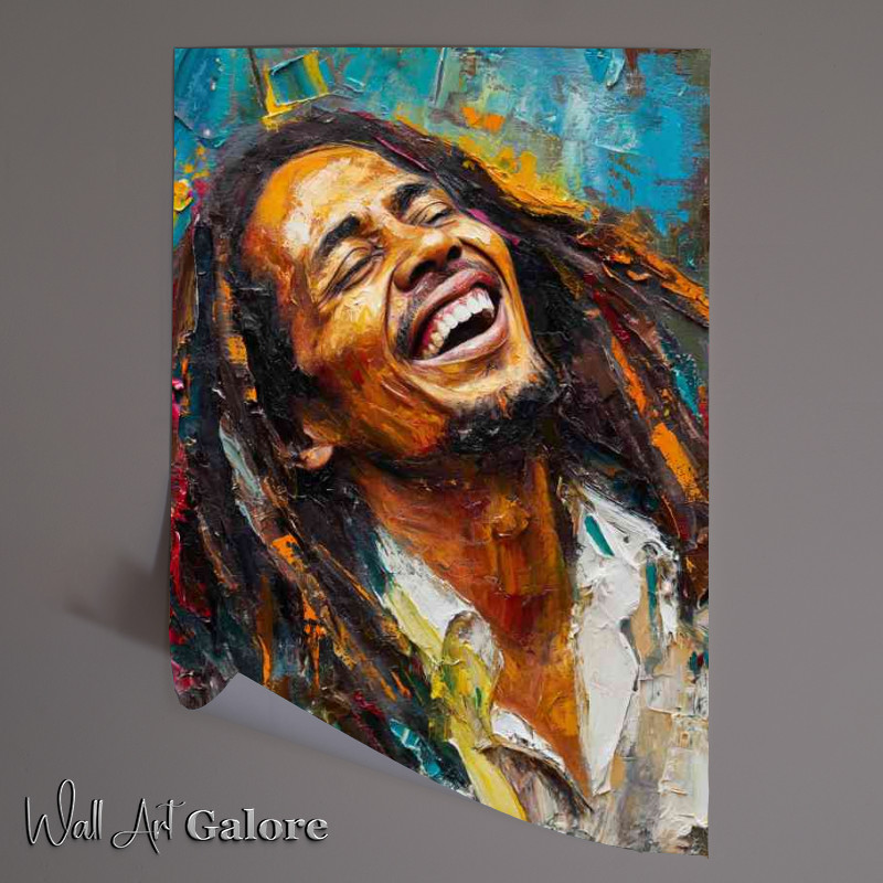 Buy Unframed Poster : (Bob Marley pallet Knife painting laughing)