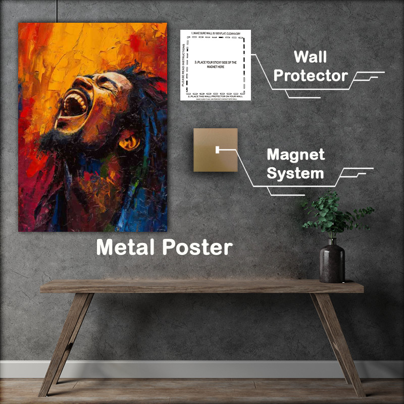 Buy Metal Poster : (Bob Marley pallet Knife painting singing)