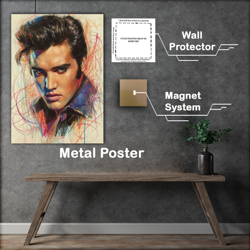 Buy Metal Poster : (Elvis Presley mixed colour doodle pencil)