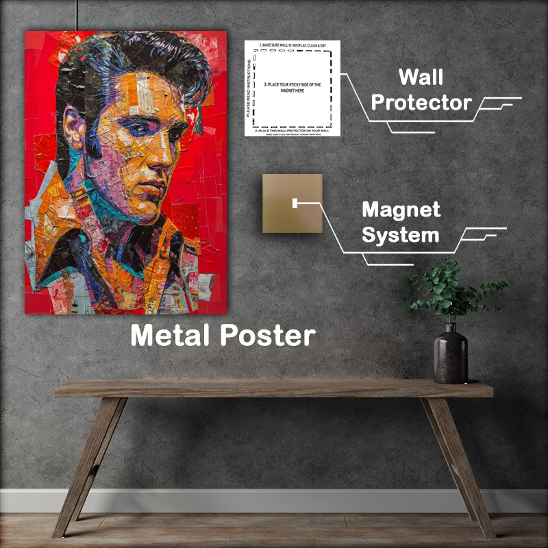 Buy Metal Poster : (Elvis Presley with red background)