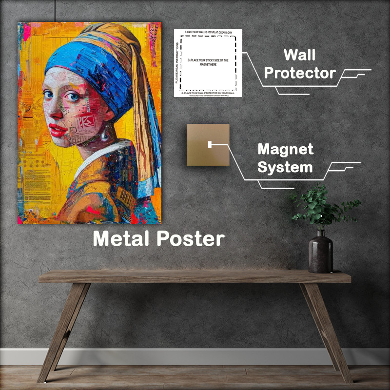 Buy Metal Poster : (Girl with a pearl earring newspaper art)