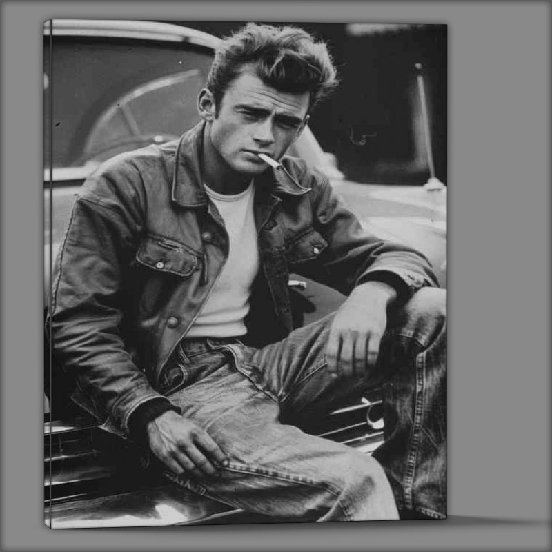 Buy Canvas : (James Dean sitting on the hood)
