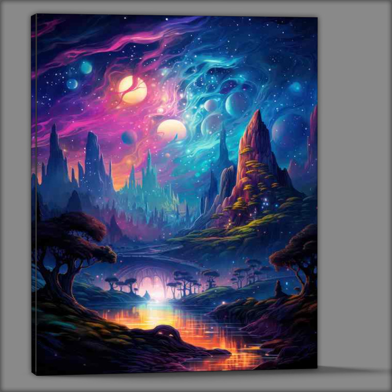Buy Canvas : (Whimsical Worlds mountains and moonlit skies)