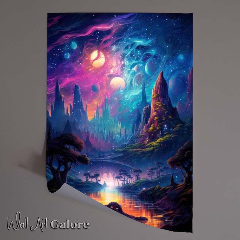 Buy Unframed Poster : (Whimsical Worlds mountains and moonlit skies)